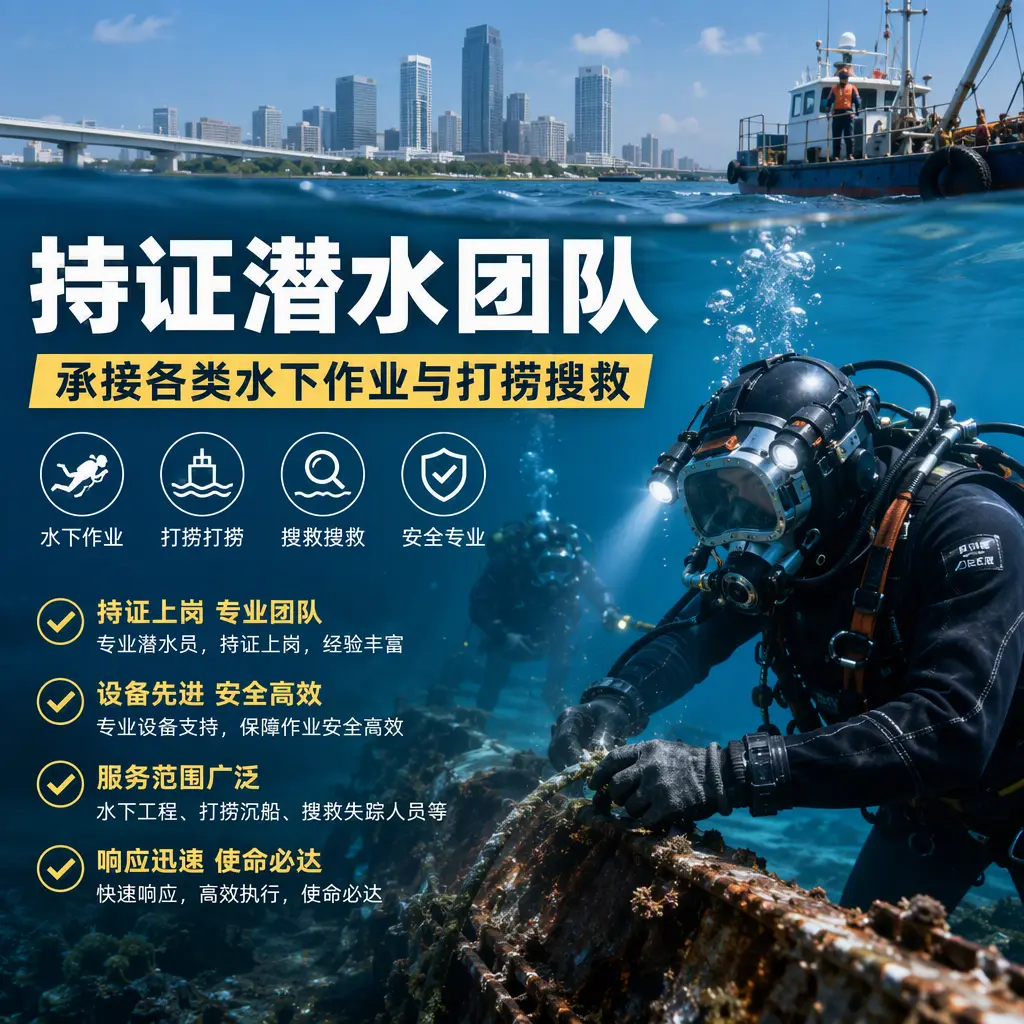 持证潜水团队，承接各类水下作业与打捞搜救禅城