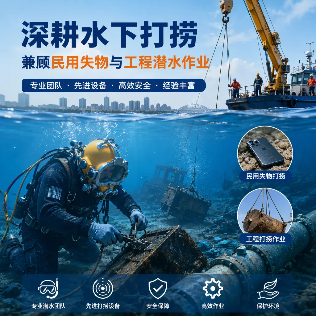 深耕水下打捞，兼顾民用失物与工程潜水作业禅城