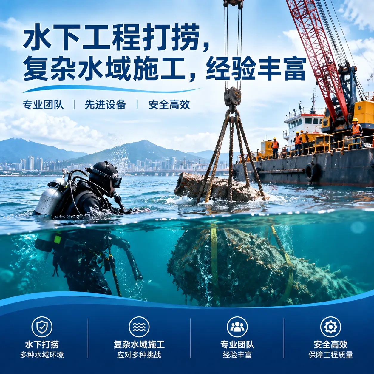 水下工程打捞，复杂水域施工，经验丰富禅城