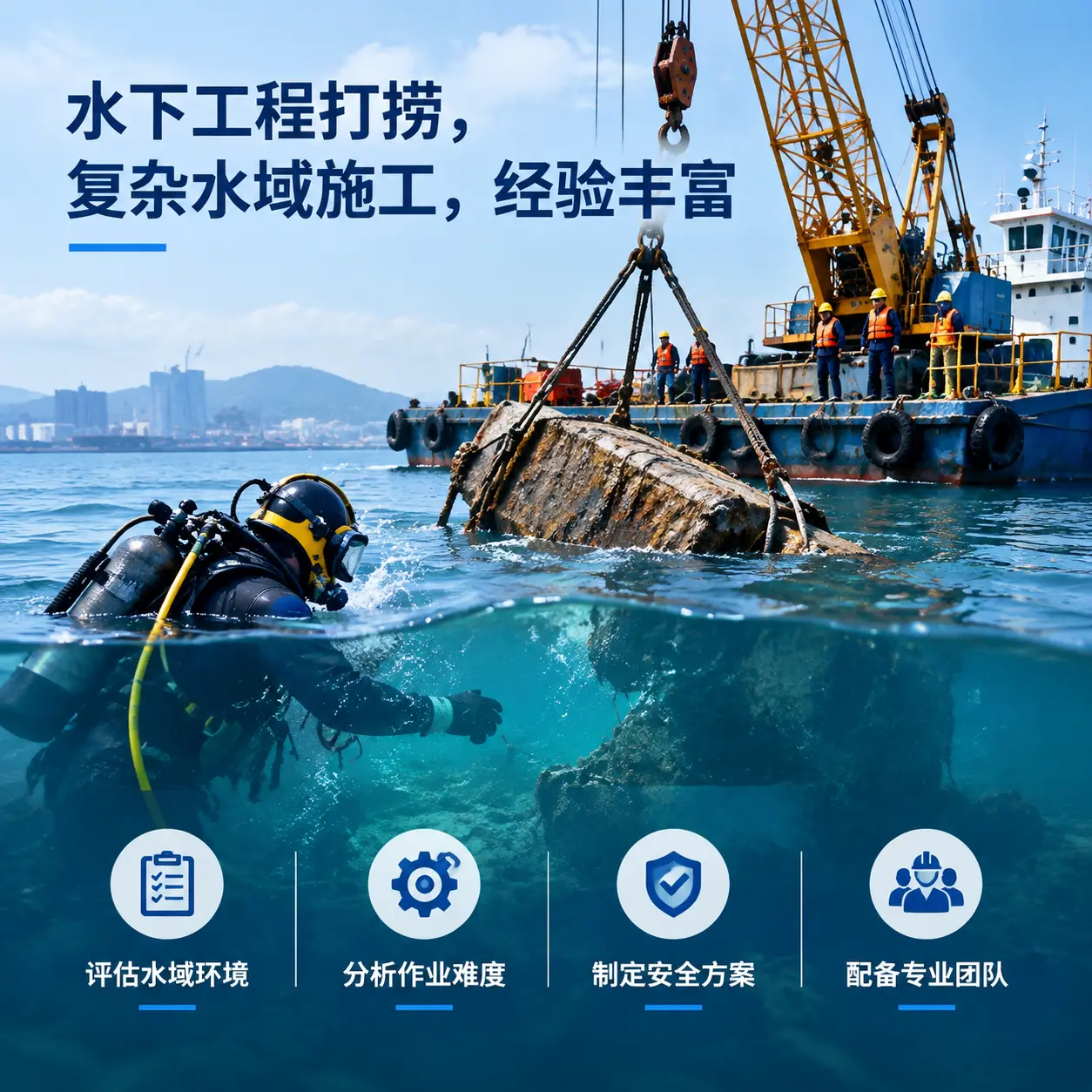 水下工程打捞，复杂水域施工，经验丰富禅城